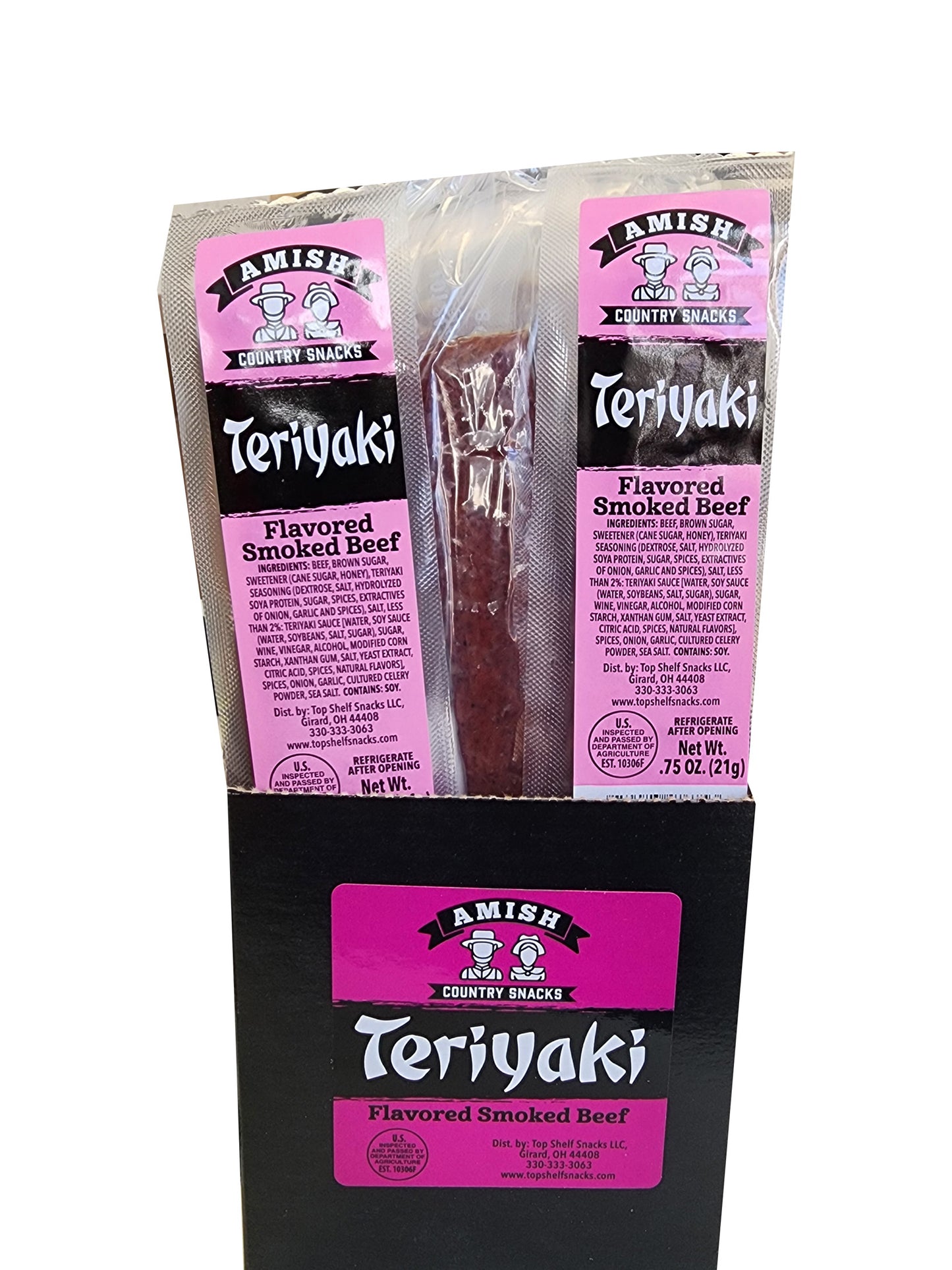 Butcher Cut Teriyaki Beef Jerky  24 count box - Amish Country Snacks