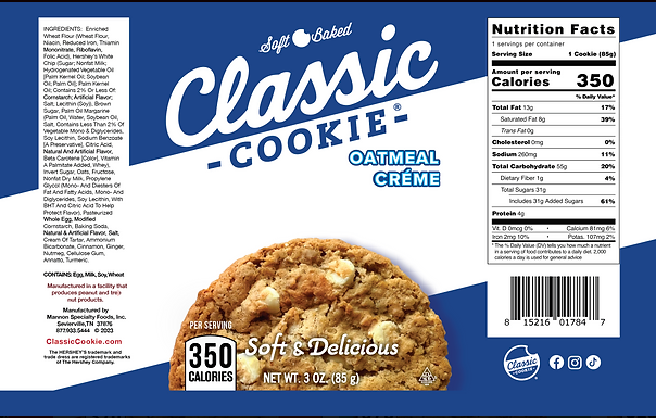 Classic Oatmeal Creme Cookie  8 count box - Amish Country Snacks