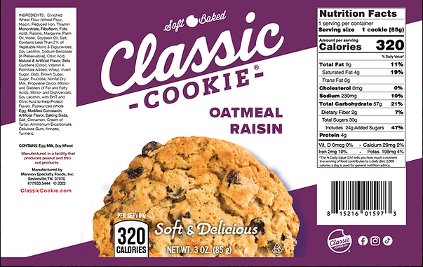 Classic Oatmeal Raisin Cookie 8 count box - Amish Country Snacks